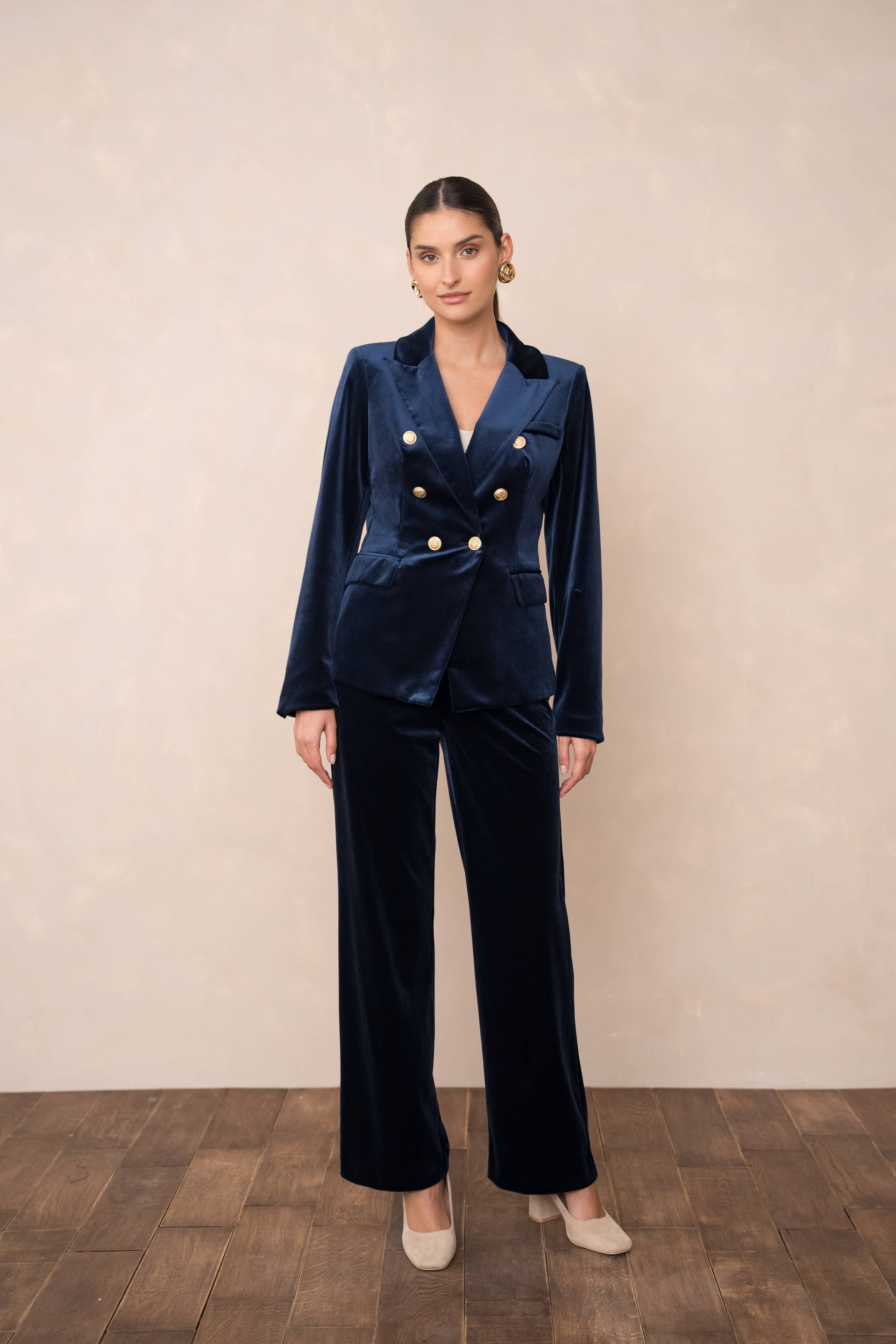 CHOKLATE PARIS - Wholesale Blazer - Dames - Dubbele rij velvet blazer met gouden knopen - V1721N31