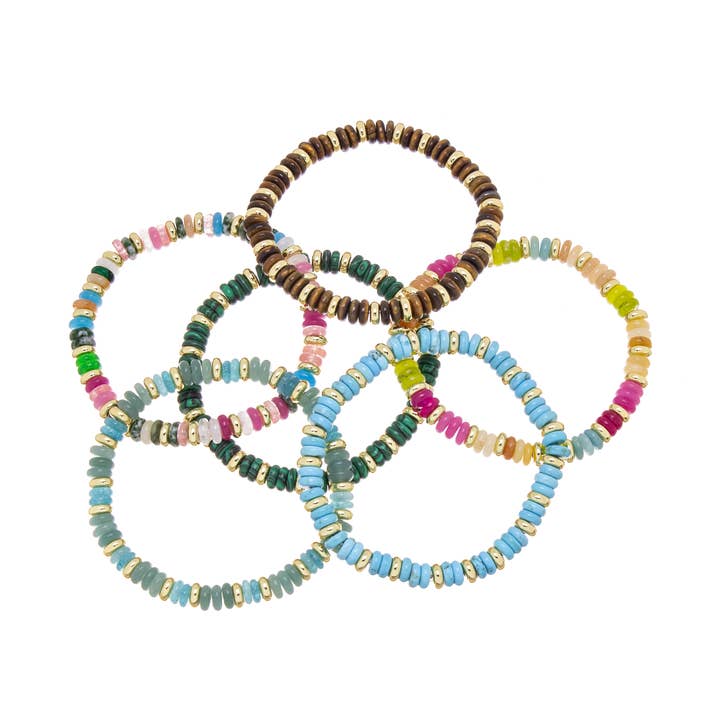 Multicolor Rondelle Stretchy Bracelet With Gold Spacers for wholesale by Jewel Pledge