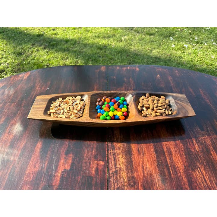 19.5" Acacia Wood 3 Section Serving Tray for wholesale by Tremont Floral Supplies