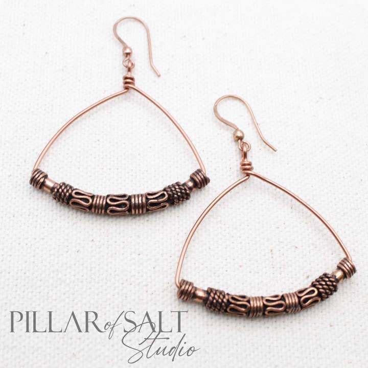 Copper Reuleaux Triangle Earrings for wholesale by Pillar of Salt Studio