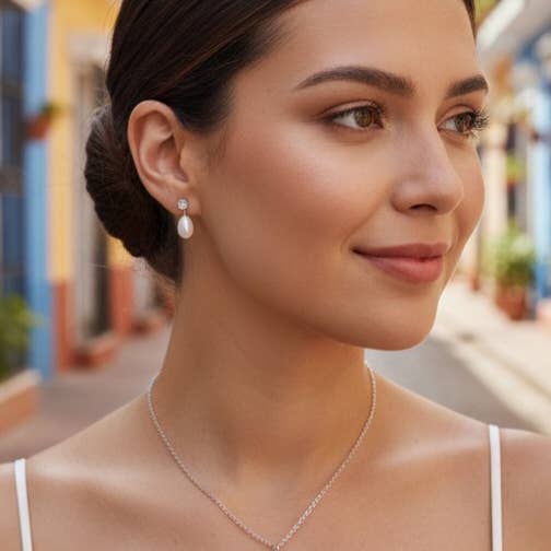 Utbytbara vita pärlemorsdroppar / öronstift med strass för wholesale av L'atelier du 6