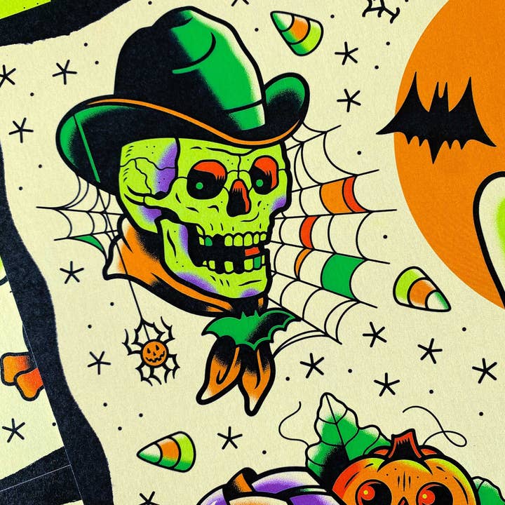 Dumb Junk - Wholesale Art Print - Yee Hawnt! Spooky Western Halloween Tattoo Art Print 11x14"2