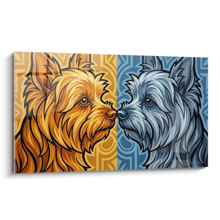 Tableau Duo de Chiens Dorés et Argentés - Contraste Chaleureux - Edition Yorkshire Terrier pour la vente par Walensky