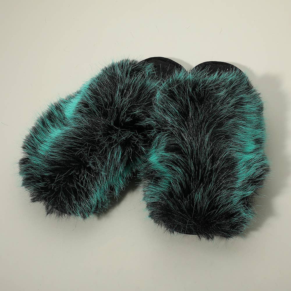 Sensibling Corp. - Vendita all'ingrosso Pantofole - Donna - Pantofole da interno in finta pelliccia di volpe soffice color smeraldo4