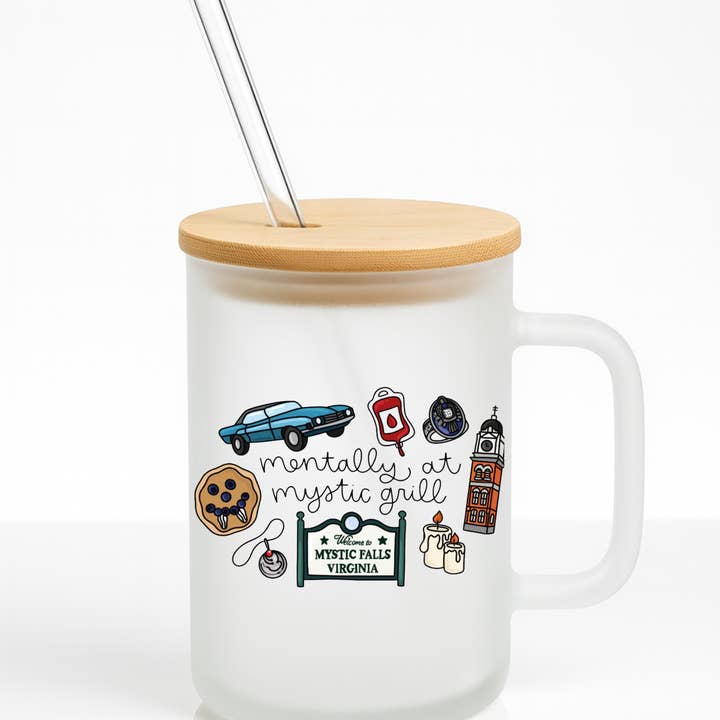 Mystic Grill Vampire Diaries Inspired 16 oz Frosted Glass Mug for wholesale by Grumpy Greetings Co.