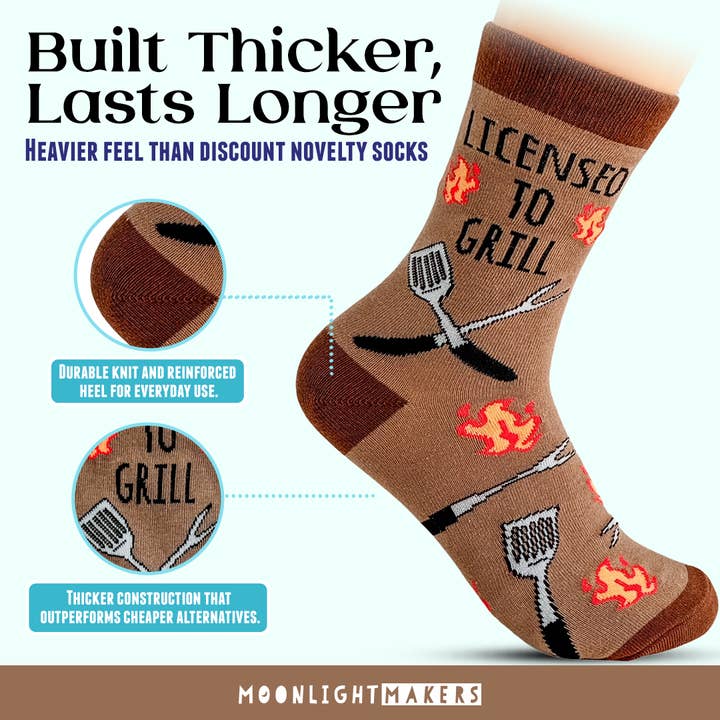 Moonlight Makers - Wholesale Socks – Unisex - Licensed to Grill - Funny Unisex Socks - Father's Day, Gift3