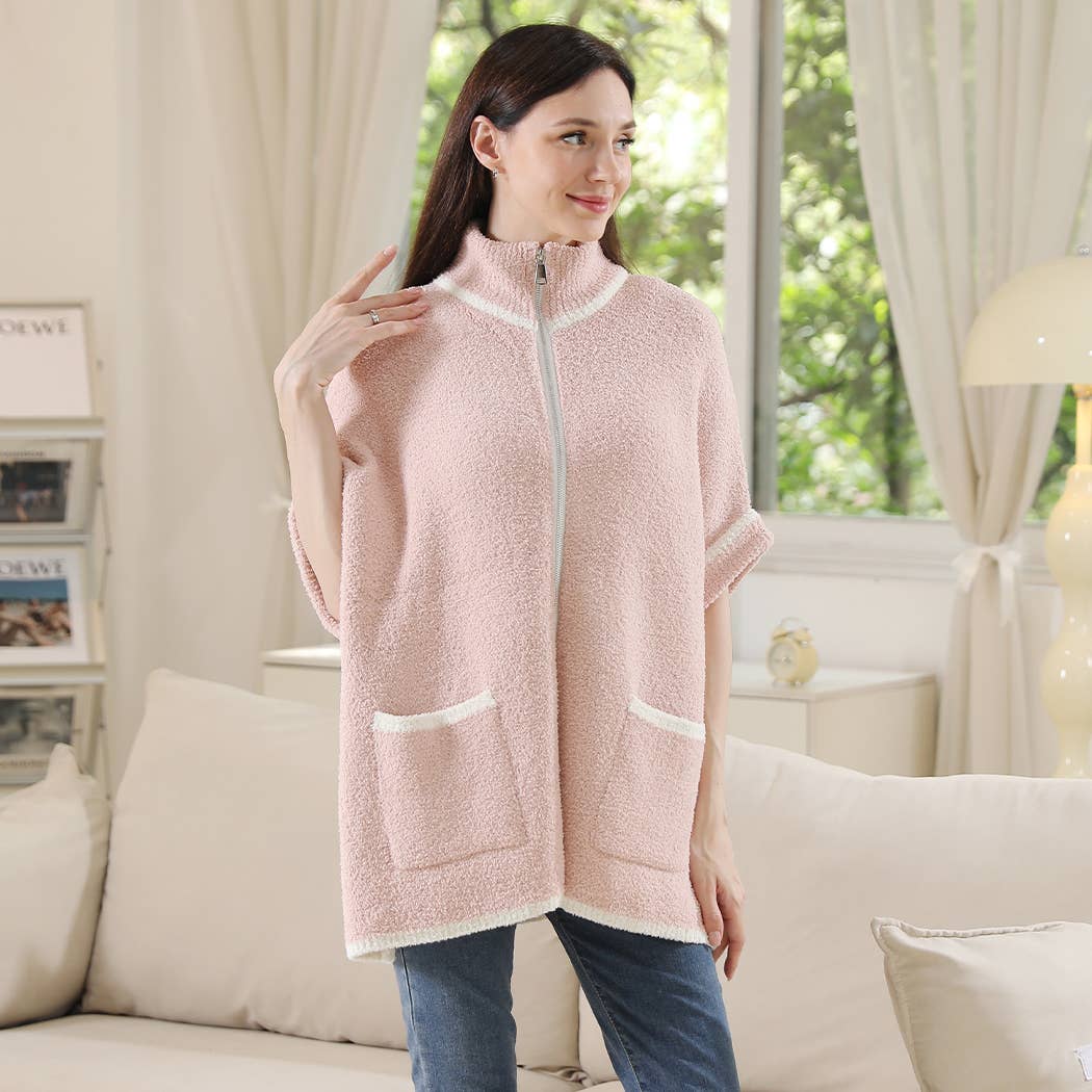 Fashion City - Wholesale Outerwear Poncho - Women's - Solid Zipper Jacket with Outlined Edges24