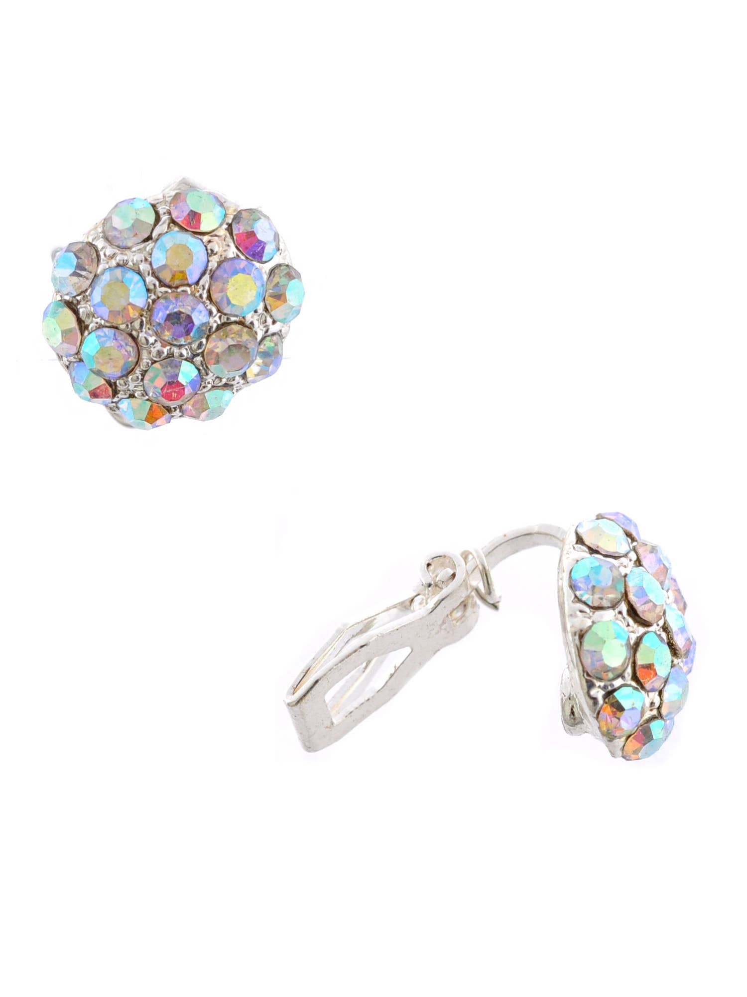 Cool Crystals – wholesale Clip-on-örhängen – Silverpläterade Aurora Borealis Strassörhängen med Clips0