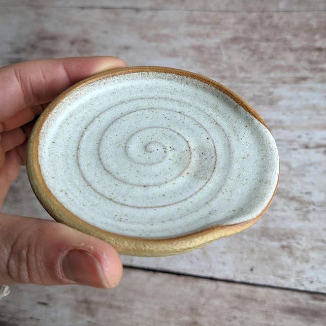 Jess McCormick Pottery – wholesale Spoon rest – OATMEAL mini stoneware spoon rest, teaspoon rest