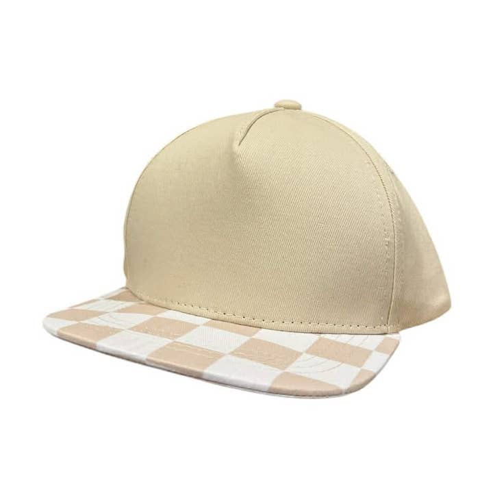 Children's Cream Checkered Snapback for wholesale by simply Too Shabby