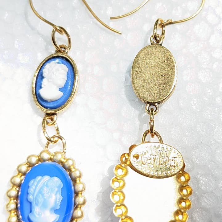 Gay Isber Designs - Wholesale Dangle Earrings - Blue Small Cameos Inset Earrings from Sisters Collection5
