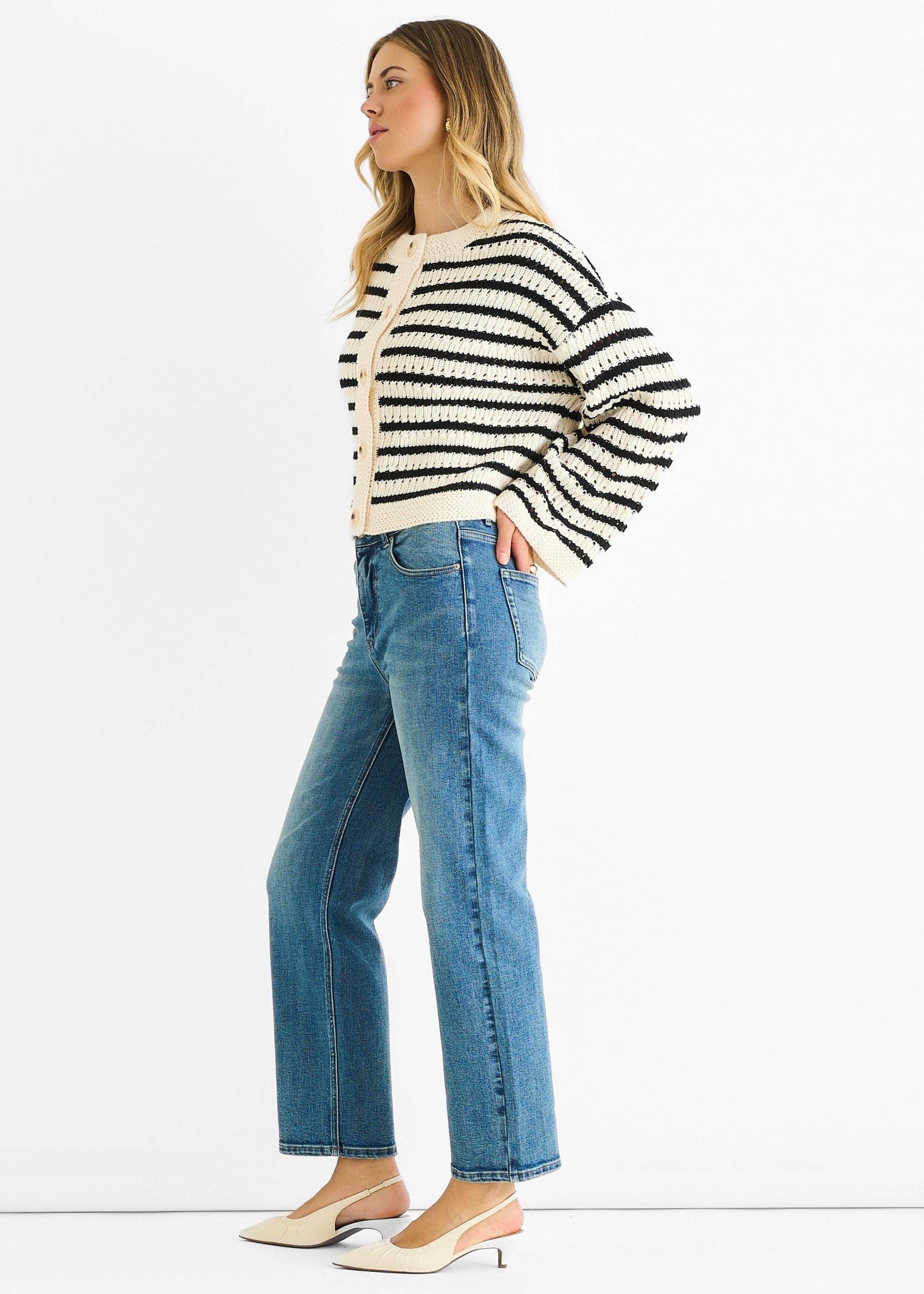 GINI LONDON - Wholesale Dress - Women's - Cream Stripe Cable Knit Crop Cardigan8