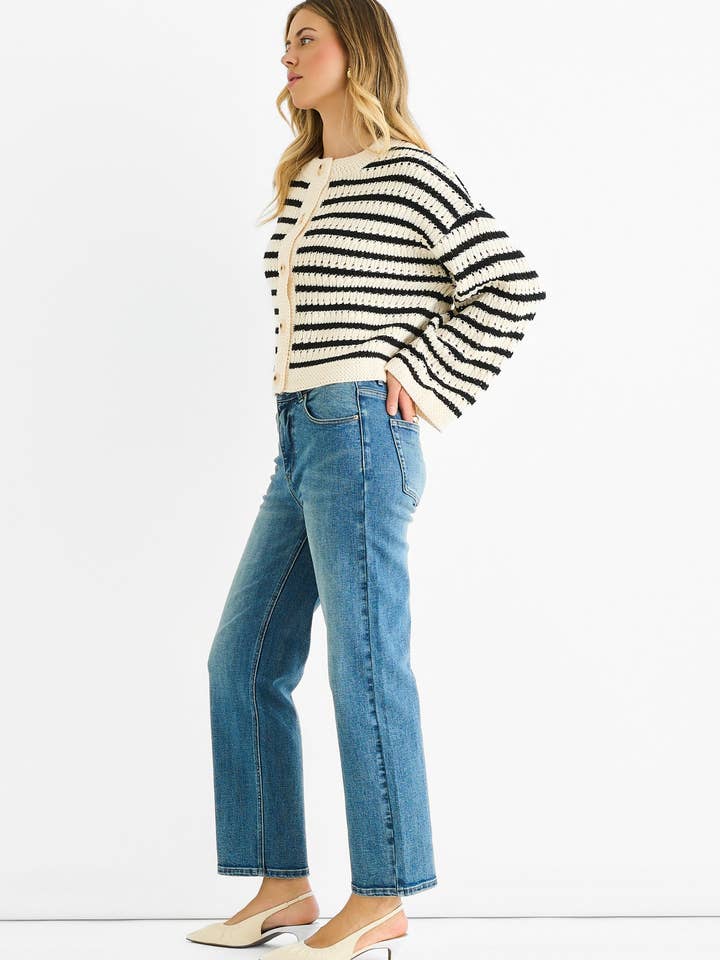 GINI LONDON - Wholesale Dress - Women's - Cream Stripe Cable Knit Crop Cardigan8