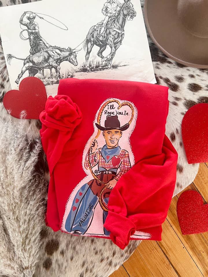 I’ll Rope You Vintage Cowboy Valentines Sweatshirt (red) for wholesale by Arrow F Apparel