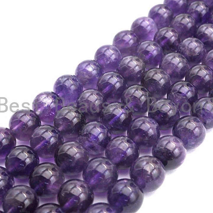 BestBeads&Beyond - Venta al por mayor Cuentas - Cuentas redondas de amatista natural de alta calidad, lisas, tamaños 4 mm, 6 mm, 8 mm, 10 mm y 12 mm, hebra completa de 39,4 cm, sku#U5272