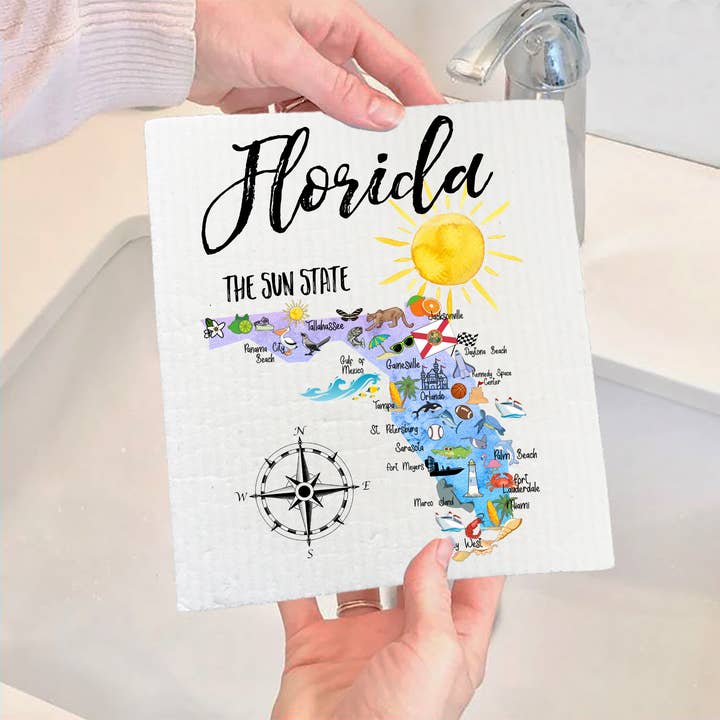 Avery Lane Gifts - Wholesale Dishcloth - Florida State Map Souvenir SWEDISH DISH CLOTH