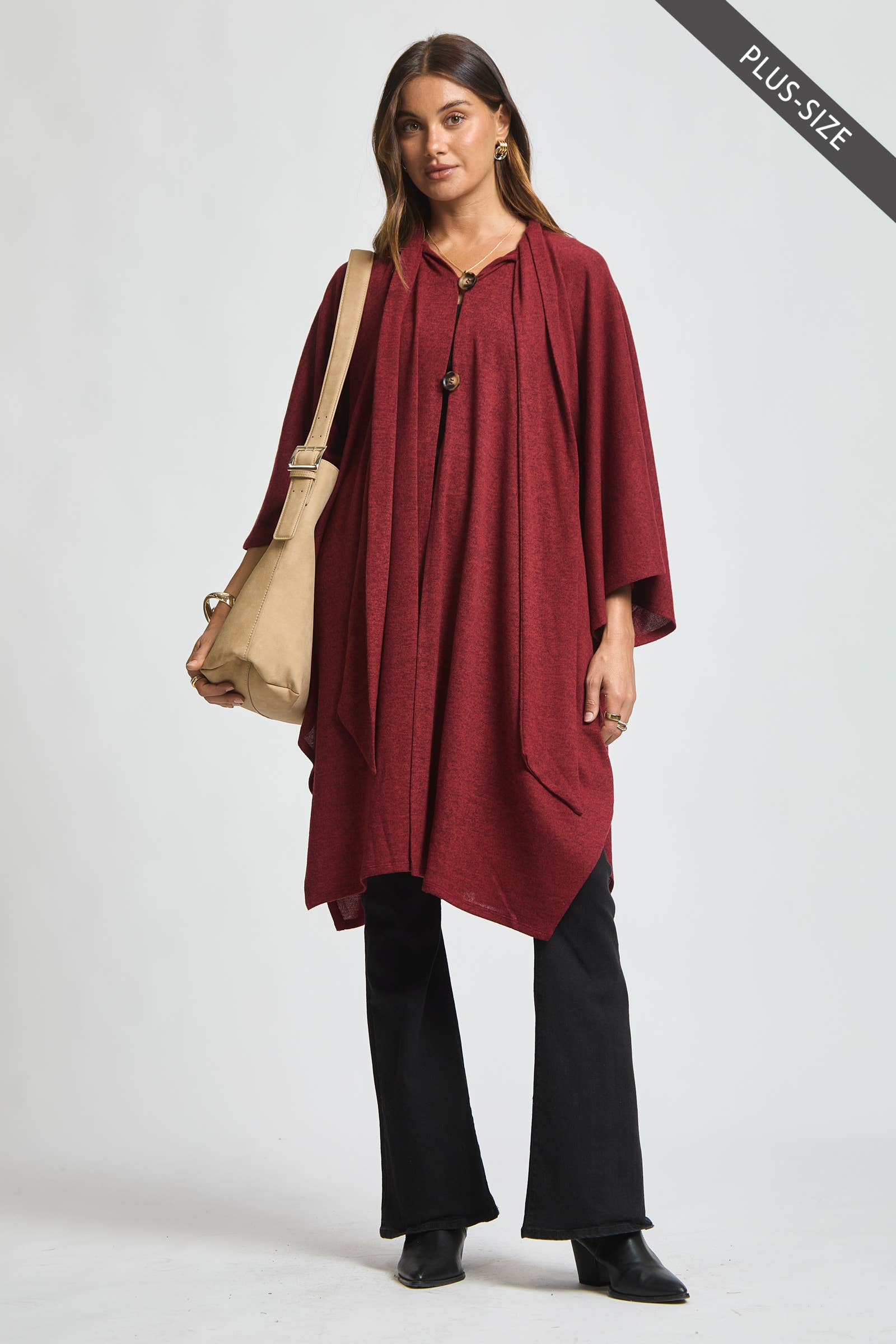 Dear Scarlett - Wholesale Poncho - Women's - PLUS SIZE Flowy Draped Poncho Top19