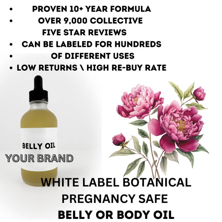 WHITE LABEL - 2 OZ BOTANICAL PREGNANCY BELLY OIL OR BODY OIL for wholesale by TWELVE28CO