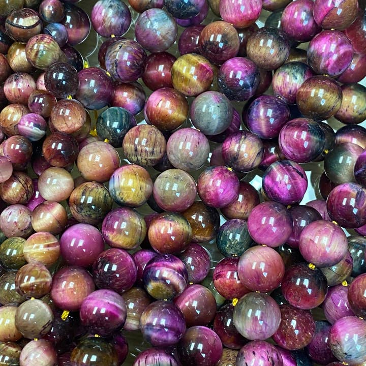 The Bead Bazaar - Wholesale Beads - Multicolor Round Tiger Eye Beads, Colorful Mixed Tiger Eye,5