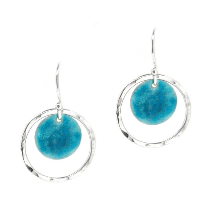 Pendientes colgantes circulares de plata y turquesa con forma de nebulosa para venta al por mayor de Mijoux Creations
