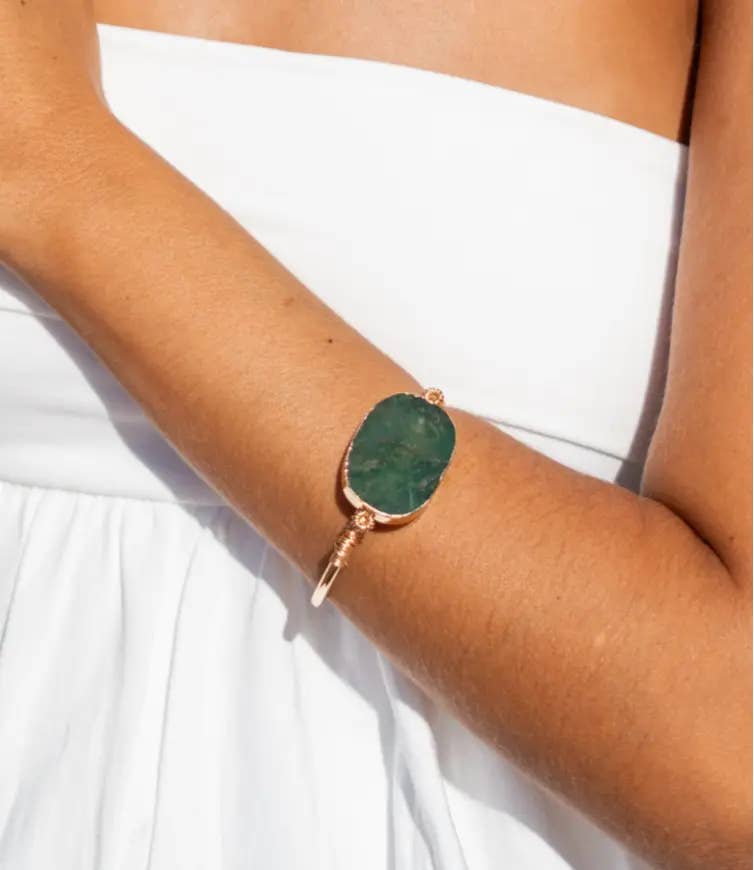 PHOEBE´S - Wholesale Cuff Bracelet - Green Moss Agate Bracelet Gold Plated