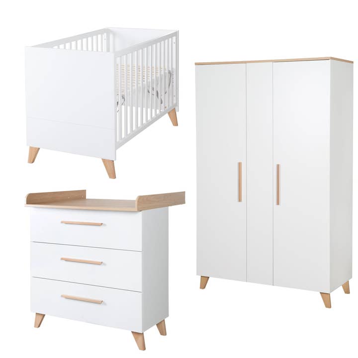 Baby Room Set Leon 3-piece - White & Othello Oak for wholesale by roba kids