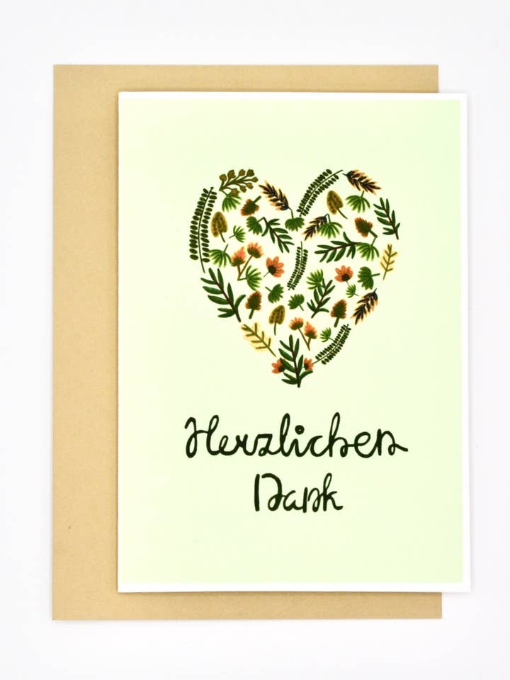 Coração de Verdura Floral | Cartão de Agradecimento por atacado de Colourina Design