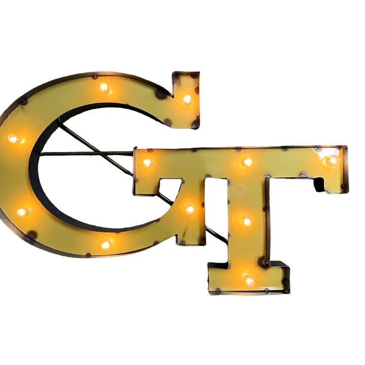 Decoração de parede de metal reciclado Ga Tech de 27 “x 11" x 36" iluminada por atacado de Lrt Sales LLC