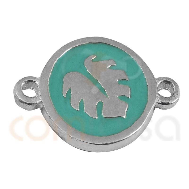 COM FORSA SL - Vendita all'ingrosso Ciondolo/pendente - Connettore a lama tonda Monstera con smalto argentato Cha da 10 mm0