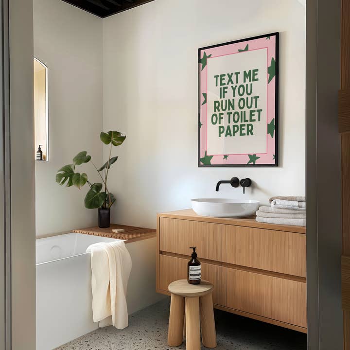 Wisdom and Wonder Designs - Wholesale Art Print - Text Me If You Run Out Of Toilet Paper | Forest Green & Blush | Art Print1