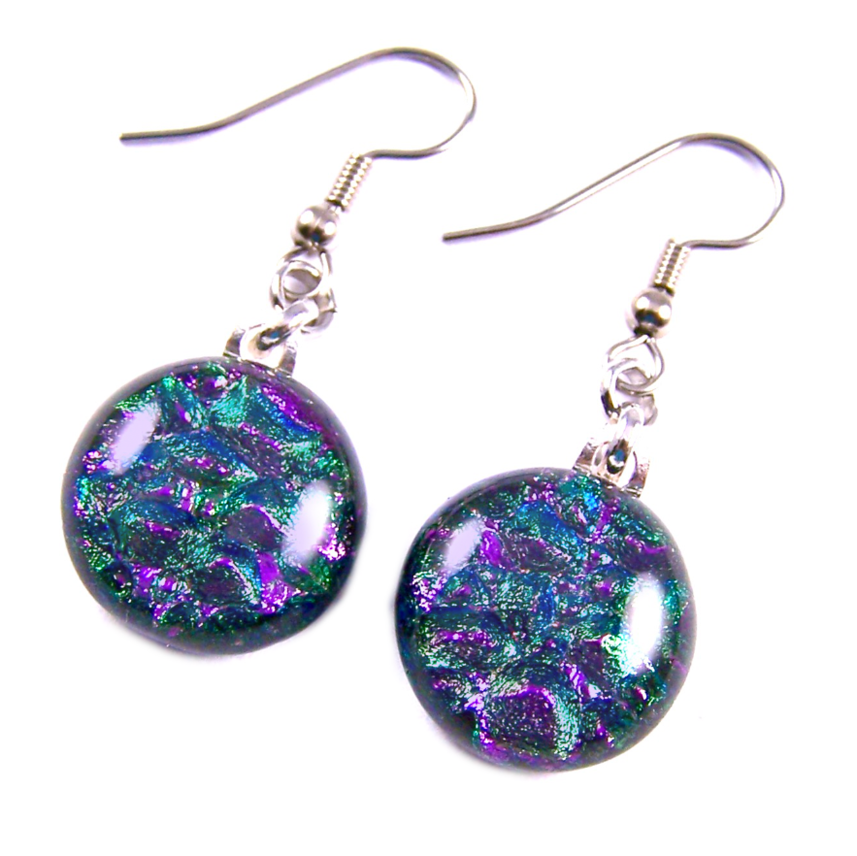 Glass Town USA - Wholesale Dangle Earrings - Dichroic Glass Earrings Dangle - Round Textures Rainbow Mix5