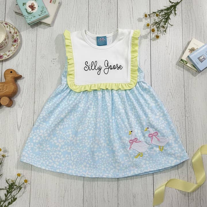 Vestido de algodão de ganso bobo por atacado de Bow Beau Poppy