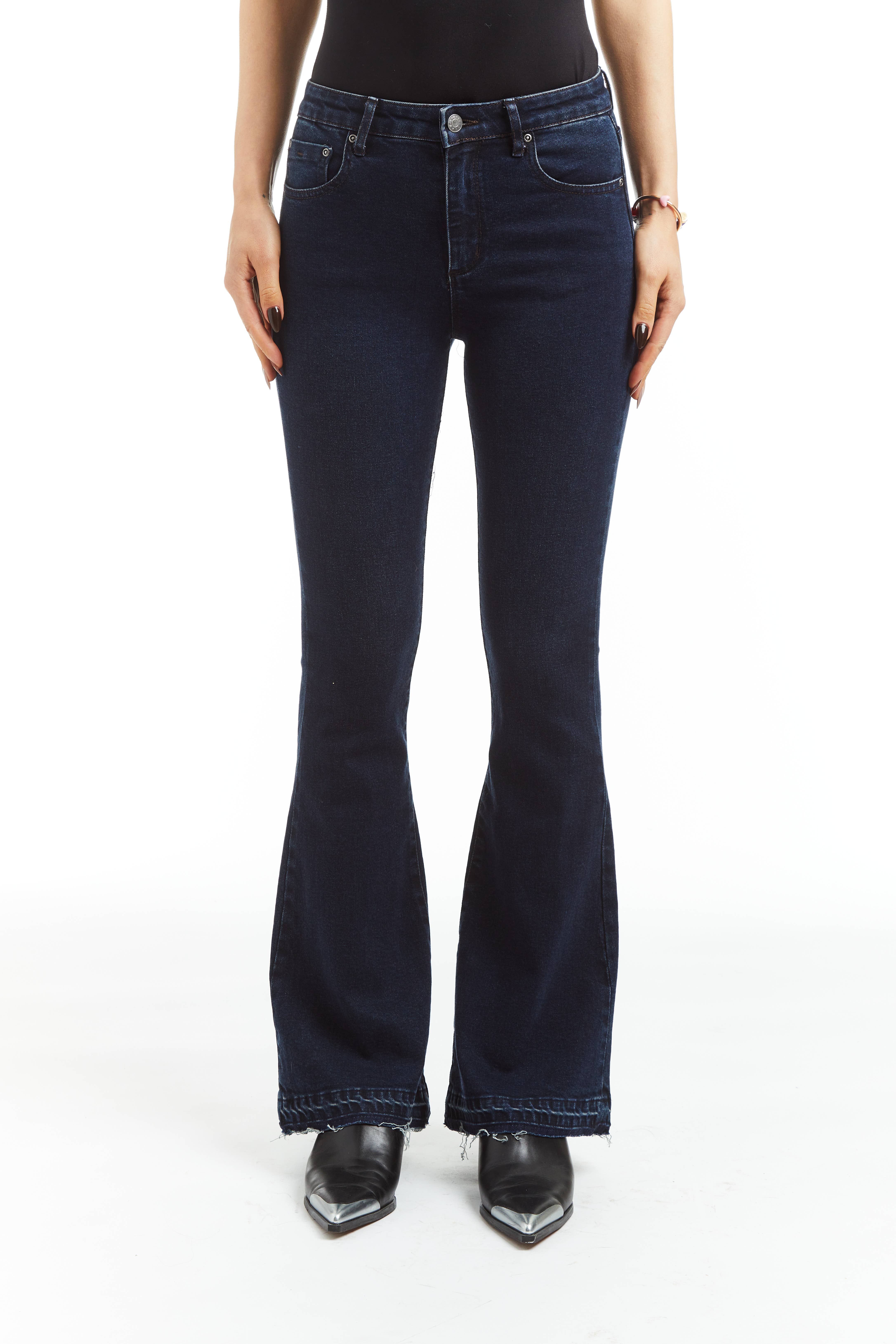 DUNKLES INDIGO SEXY FLARE FÜR DAMEN MIT HOHEM SAUM/9F502-5-D9AA für den Großhandel auf Faire0