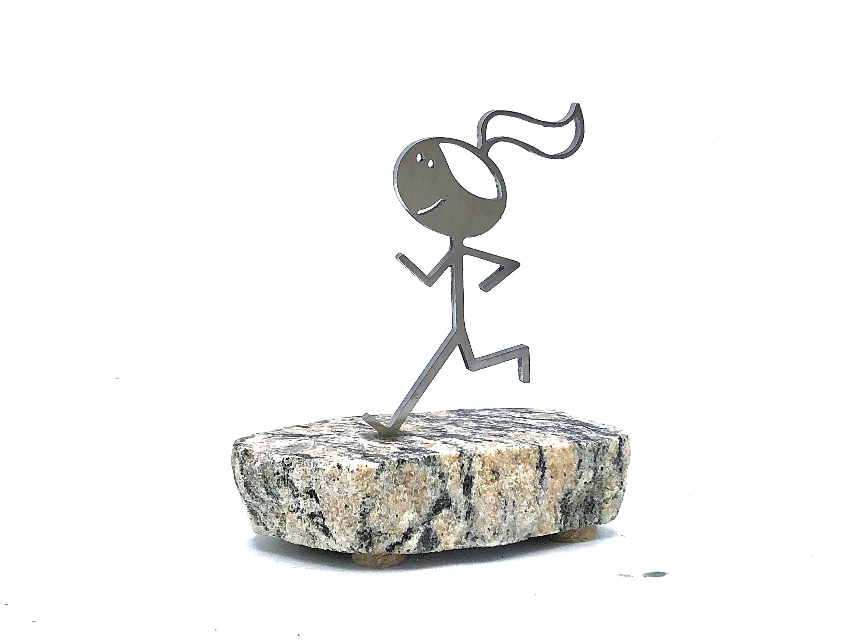 Vermont Rocks! – wholesale Dekorativ statyett – Metal Runner Girl Staty-present till henne med kort och väska9