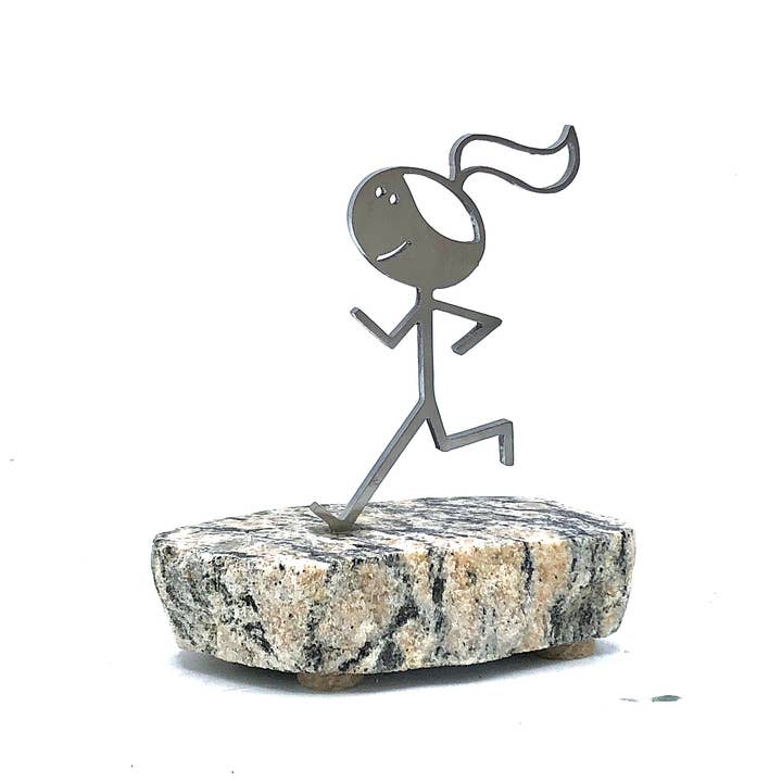 Vermont Rocks! – wholesale Dekorativ statyett – Metal Runner Girl Staty-present till henne med kort och väska9