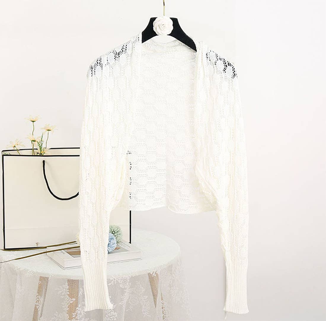 Fennco Styles - Vendita all'ingrosso Cardigan - Donna - Maglione bolero all'uncinetto traforato con maniche lunghe30