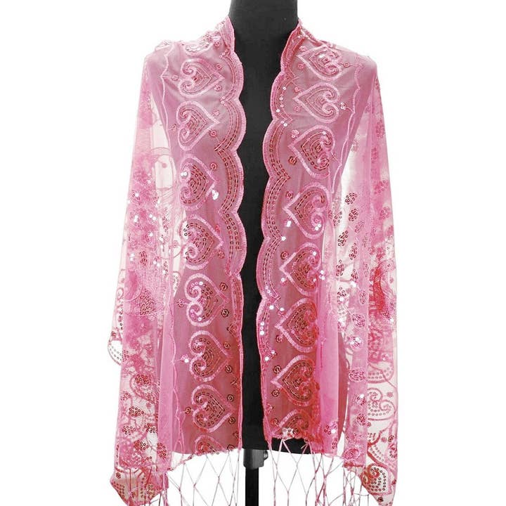 Diacly - Wholesale Scarf - Women's - Sequin Chiffon Peacock Embellished Fringe Sheer Scarf11