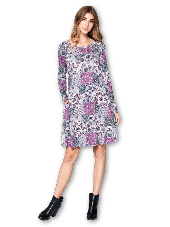 Made in USA - Moderne tuniekjurk met lange mouwen voor wholesale door LKLUV