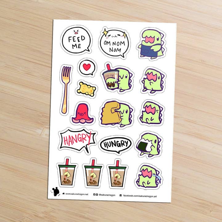 Feed Me Dino Cafe Clear Stickers for wholesale by sakuradragon