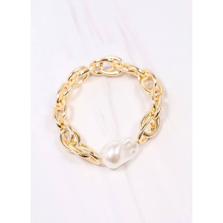 Caroline Hill - Wholesale Beaded Bracelet - Harrie Link Bracelet with Pearl GOLD