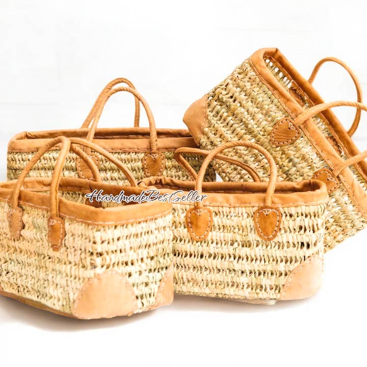 HandmadeBestSeller - Wholesale Basket - Handwoven Reed Basket with Leather Accents 1