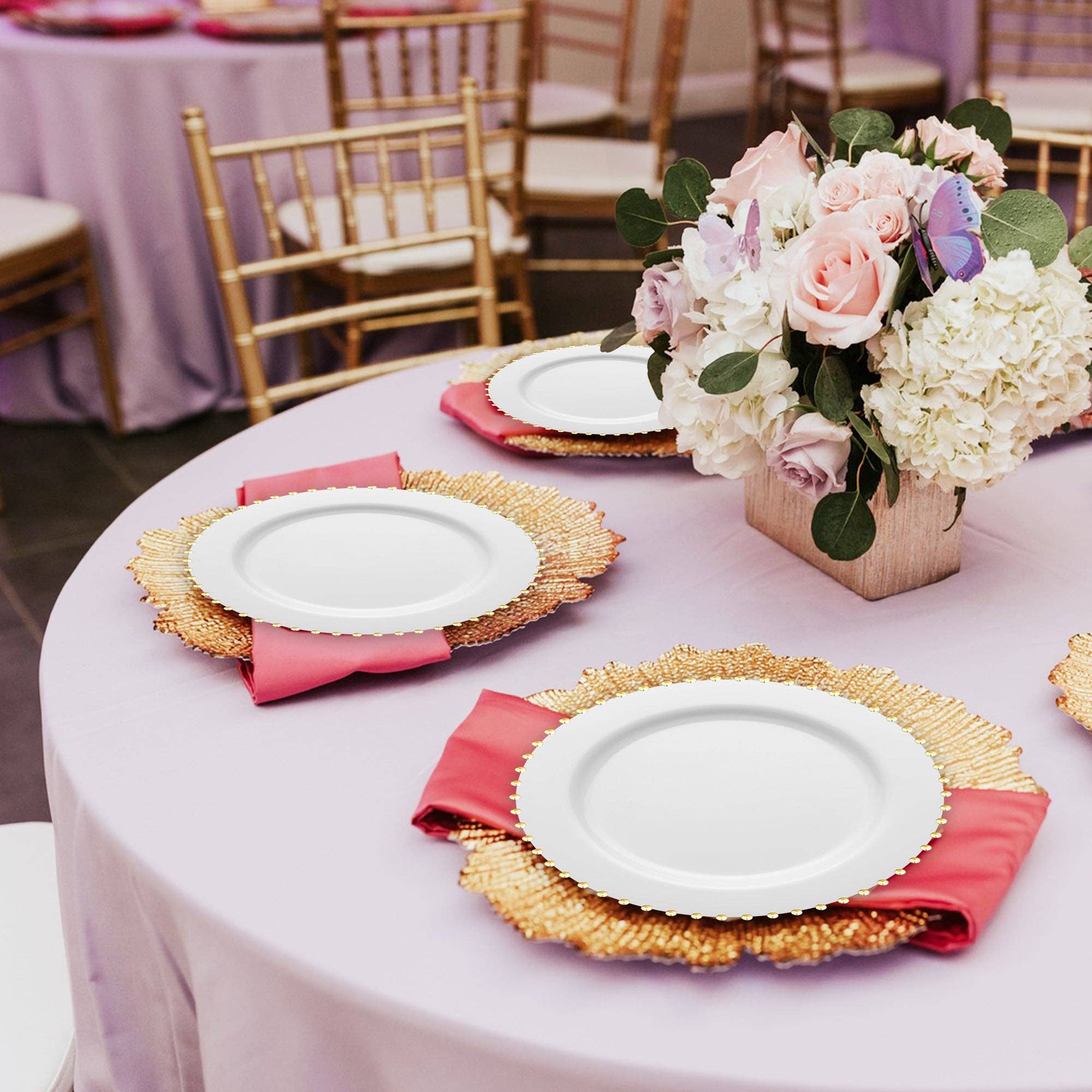 Smarty had a Party - Vendita all'ingrosso Piatti da insalata - Piatti da insalata in plastica bianchi con bordo dorato e perla da 7" - 10 pz7