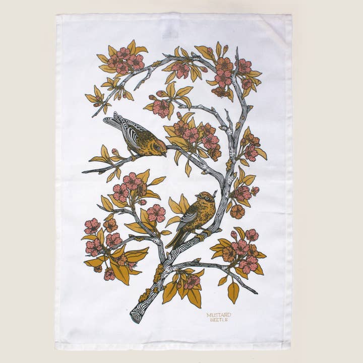 Mustard Beetle - Wholesale Tea Towel - Screenprinted Organic Cotton Tea Towel: Palm Warblers
