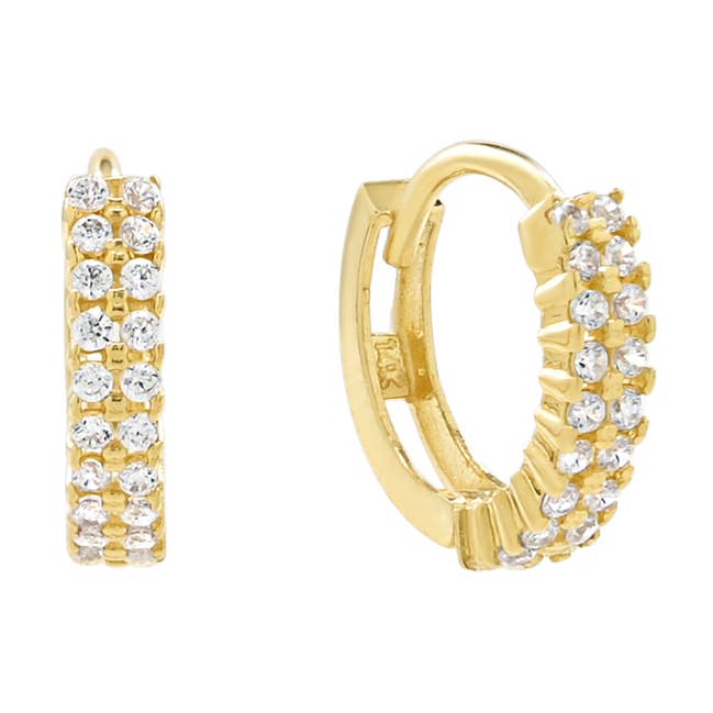 14k Solid Gold CZ Double Row Huggies for wholesale by Ofina Jewelry