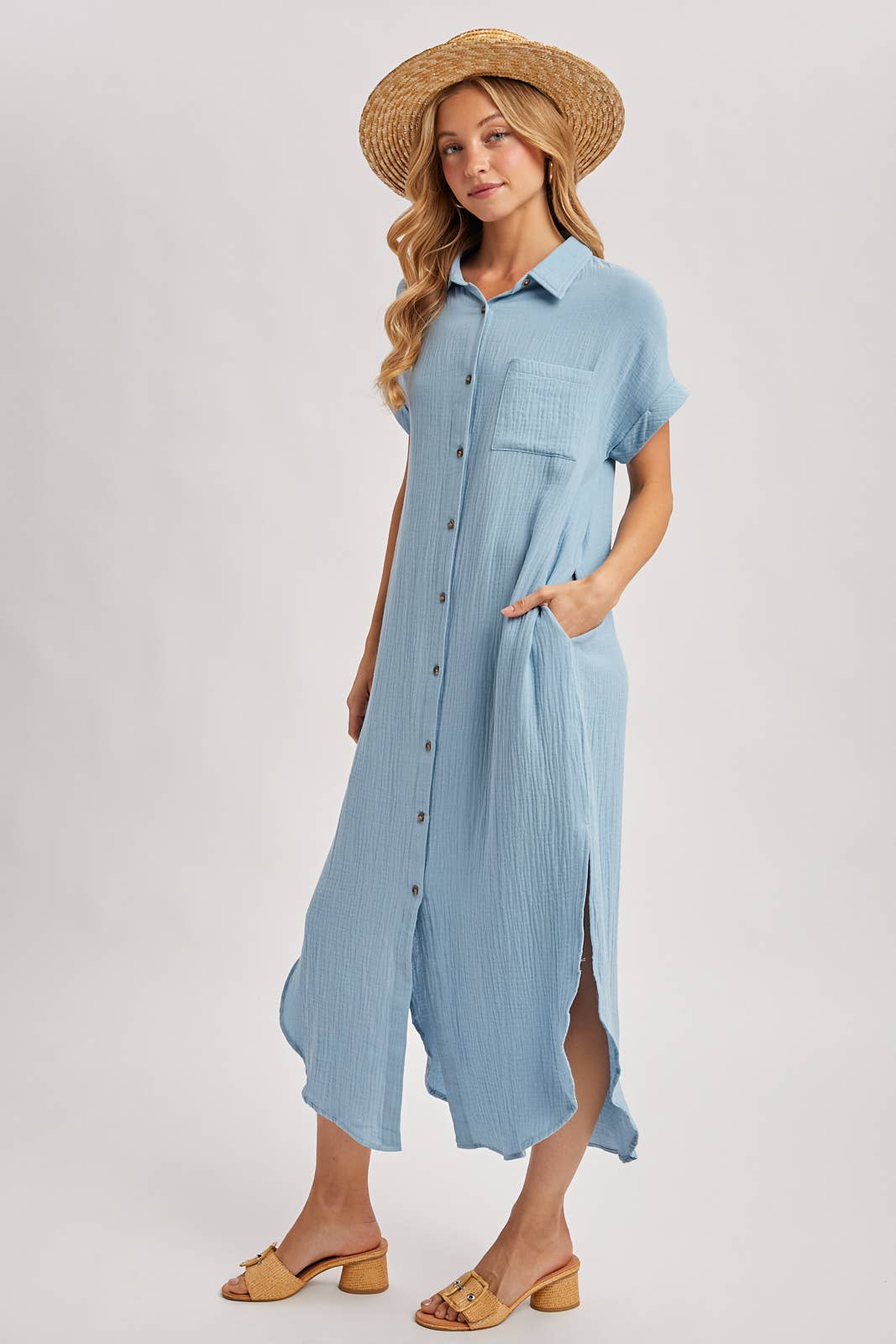 Bluivy - Wholesale Dress - Women's - BUTTON UP MAXI SHIRT DRESS WITH POCKET60