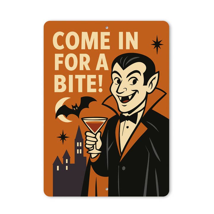 Vieni A Prendere Un Morso Insegna Felice Vampiro E Pipistrello per la vendita all'ingrosso da parte di Lizton Sign Shop, Inc