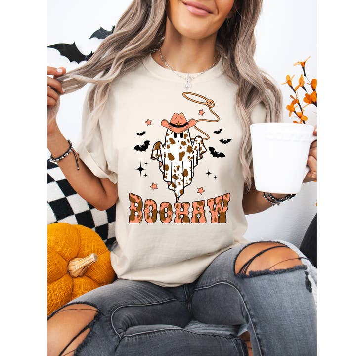 Boohaw Ghost Halloween Graphic Tee for wholesale by Hello Delilah