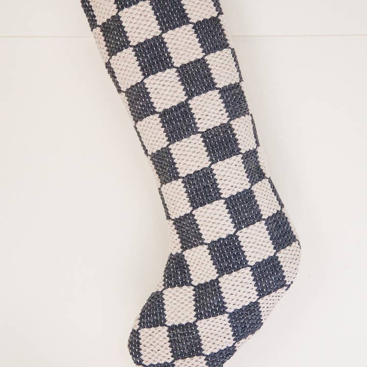 NOEL by Alma Home - Wholesale Kerstkous - Handgemaakte blauw-wit geruite retro kerstsok1