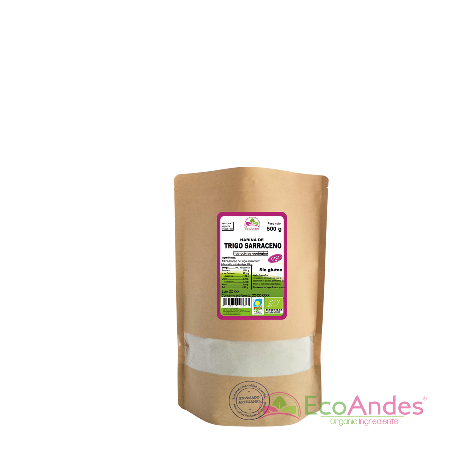 ECOANDES – Farinha sem glúten por atacado – Farinha de Trigo Sarraceno 500 g - ORGÂNICA0