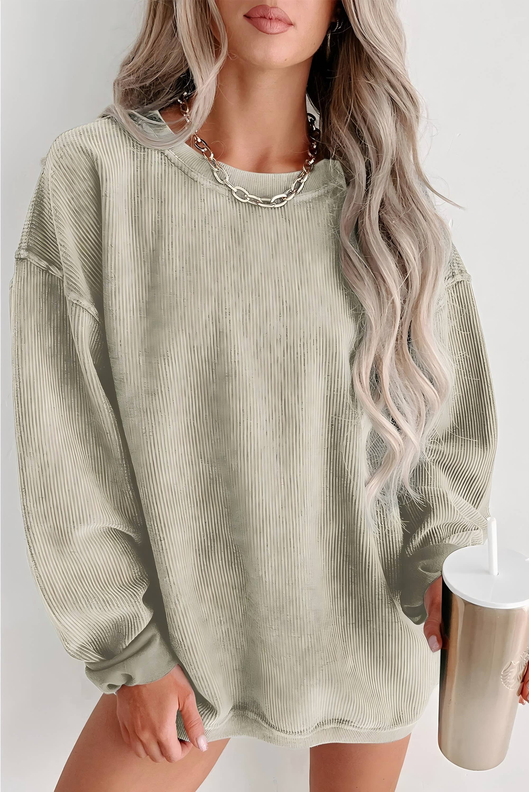 Lovesoft - Wholesale Sweatshirt - Women's - Custom Solid Ribbed Knit Round Neck Pullover Sweatshirt0